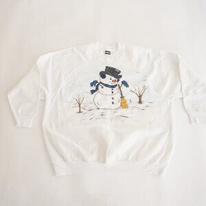 Vintage Tultex White Snowman Winter Holiday Festive Grandpa Sweatshirt 3X